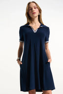 Joseph Ribkoff Ladies Indigo Silky Knit Trapeze Dress With Polo Collar