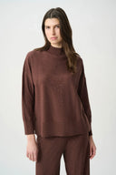 Joseph Ribkoff Ladies Mahogany Sequin Mock-Neck Sweater