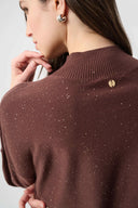 Joseph Ribkoff Ladies Mahogany Sequin Mock-Neck Sweater