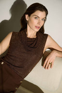 Joseph Ribkoff Ladies Mahognay Rhinestone Cowl Neck Top