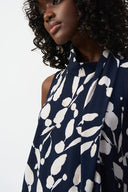 Joseph Ribkoff Ladies Midnight Blue/Beige Silky Knit Abstract Print Sleeveless Top