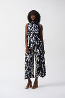 Joseph Ribkoff Ladies Midnight Blue/Beige Silky Knit Abstract Print Sleeveless Top