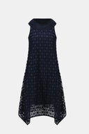 Joseph Ribkoff Ladies Midnight Blue Dot Embroidered Mesh Handkerchief Dress With Cowl Collar