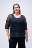 Joseph Ribkoff Ladies Midnight Blue Open Stitch Sweater w/Sequins