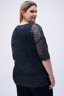 Joseph Ribkoff Ladies Midnight Blue Open Stitch Sweater w/Sequins