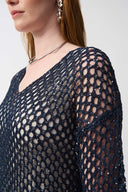 Joseph Ribkoff Ladies Midnight Blue Open Stitch Sweater w/Sequins