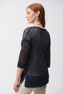 Joseph Ribkoff Ladies Midnight Blue Open Stitch Sweater w/Sequins