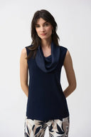 Joseph Ribkoff Ladies Midnight Blue Silky Knit and Satin Sleeveless Top