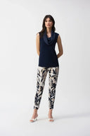 Joseph Ribkoff Ladies Midnight Blue Silky Knit and Satin Sleeveless Top
