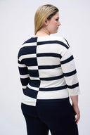 Joseph Ribkoff Ladies Midnight Blue/Vanilla Striped Sweater Knit V-Neck Top