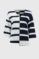 Joseph Ribkoff Ladies Midnight Blue/Vanilla Striped Sweater Knit V-Neck Top