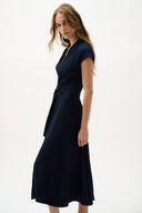 Joseph Ribkoff Ladies Midnight Blue Woven Seersucker Fit And Flare Dress