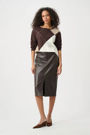 Joseph Ribkoff Ladies Mocha Brushed Viscose Knit Argyle Pattern Crewneck Sweater