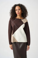 Joseph Ribkoff Ladies Mocha Brushed Viscose Knit Argyle Pattern Crewneck Sweater