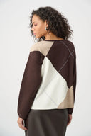 Joseph Ribkoff Ladies Mocha Brushed Viscose Knit Argyle Pattern Crewneck Sweater