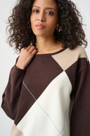 Joseph Ribkoff Ladies Mocha Brushed Viscose Knit Argyle Pattern Crewneck Sweater