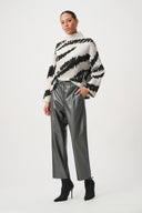 Joseph Ribkoff Ladies Oatmeal Melange/Black Animal Print Mock Neck Pullover