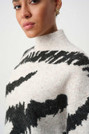 Joseph Ribkoff Ladies Oatmeal Melange/Black Animal Print Mock Neck Pullover