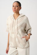 Joseph Ribkoff Ladies Oatmeal Melange/Gold Hooded Animal Print Sweater