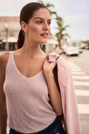 Joseph Ribkoff Ladies Petal Pink Metallic Knitted Camisole with Rhinestones