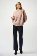 Joseph Ribkoff Ladies Rose Textured Sweater Knit Mock Neck Pullover