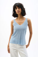 Joseph Ribkoff Ladies Sky Blue Metallic Knitted Camisole with Rhinestones