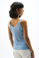 Joseph Ribkoff Ladies Sky Blue Metallic Knitted Camisole with Rhinestones