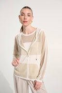 Joseph Ribkoff Ladies Soft Knit Straight Hooded Vanilla/Gold Zip Jacket