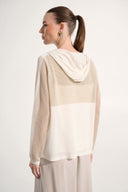 Joseph Ribkoff Ladies Soft Knit Straight Hooded Vanilla/Gold Zip Jacket