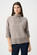 Joseph Ribkoff Ladies Taupe Melange Brushed Viscose And Nylon Funnel-Neck Sweater