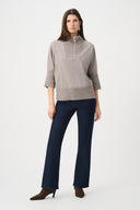 Joseph Ribkoff Ladies Taupe Melange Brushed Viscose And Nylon Funnel-Neck Sweater