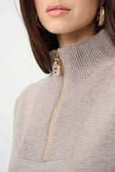 Joseph Ribkoff Ladies Taupe Melange Brushed Viscose And Nylon Funnel-Neck Sweater