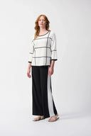 Joseph Ribkoff Ladies Vanilla/Black Plaid Sweater Knit Pullover