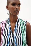 Joseph Ribkoff Ladies Vanilla/Multi Recycled Woven Stripe Print Sleeveless Boxy Blouse