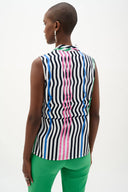 Joseph Ribkoff Ladies Vanilla/Multi Recycled Woven Stripe Print Sleeveless Boxy Blouse