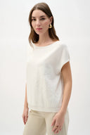 Joseph Ribkoff Ladies Vanilla Viscose Sweater Knit Top With Embroidered Flowers