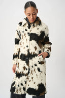 Joseph Ribkoff Ladies Winter White/Brown/Black Faux Fur Cow Print Coat