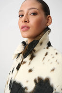 Joseph Ribkoff Ladies Winter White/Brown/Black Faux Fur Cow Print Coat