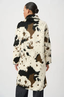 Joseph Ribkoff Ladies Winter White/Brown/Black Faux Fur Cow Print Coat