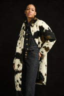 Joseph Ribkoff Ladies Winter White/Brown/Black Faux Fur Cow Print Coat
