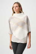 Joseph Ribkoff Ladies Winter White/Multi Brushed Viscose And Nylon Plaid Funnel-Neck Sweater