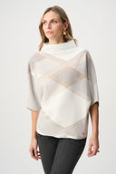 Joseph Ribkoff Ladies Winter White/Multi Brushed Viscose And Nylon Plaid Funnel-Neck Sweater