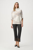 Joseph Ribkoff Ladies Winter White/Multi Brushed Viscose And Nylon Plaid Funnel-Neck Sweater