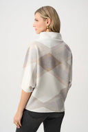 Joseph Ribkoff Ladies Winter White/Multi Brushed Viscose And Nylon Plaid Funnel-Neck Sweater
