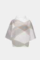 Joseph Ribkoff Ladies Winter White/Multi Brushed Viscose And Nylon Plaid Funnel-Neck Sweater