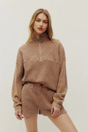Kuwalla Ladies Bailey Waffle Washed Sand Zip Up