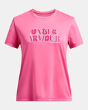 Under Armour Girls Super Pink Tech Wordmark SS Tshirt