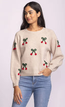 Pink Martini Ladies Beige Mon Cherry Sweater