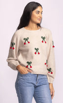 Pink Martini Ladies Beige Mon Cherry Sweater