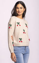 Pink Martini Ladies Beige Mon Cherry Sweater
